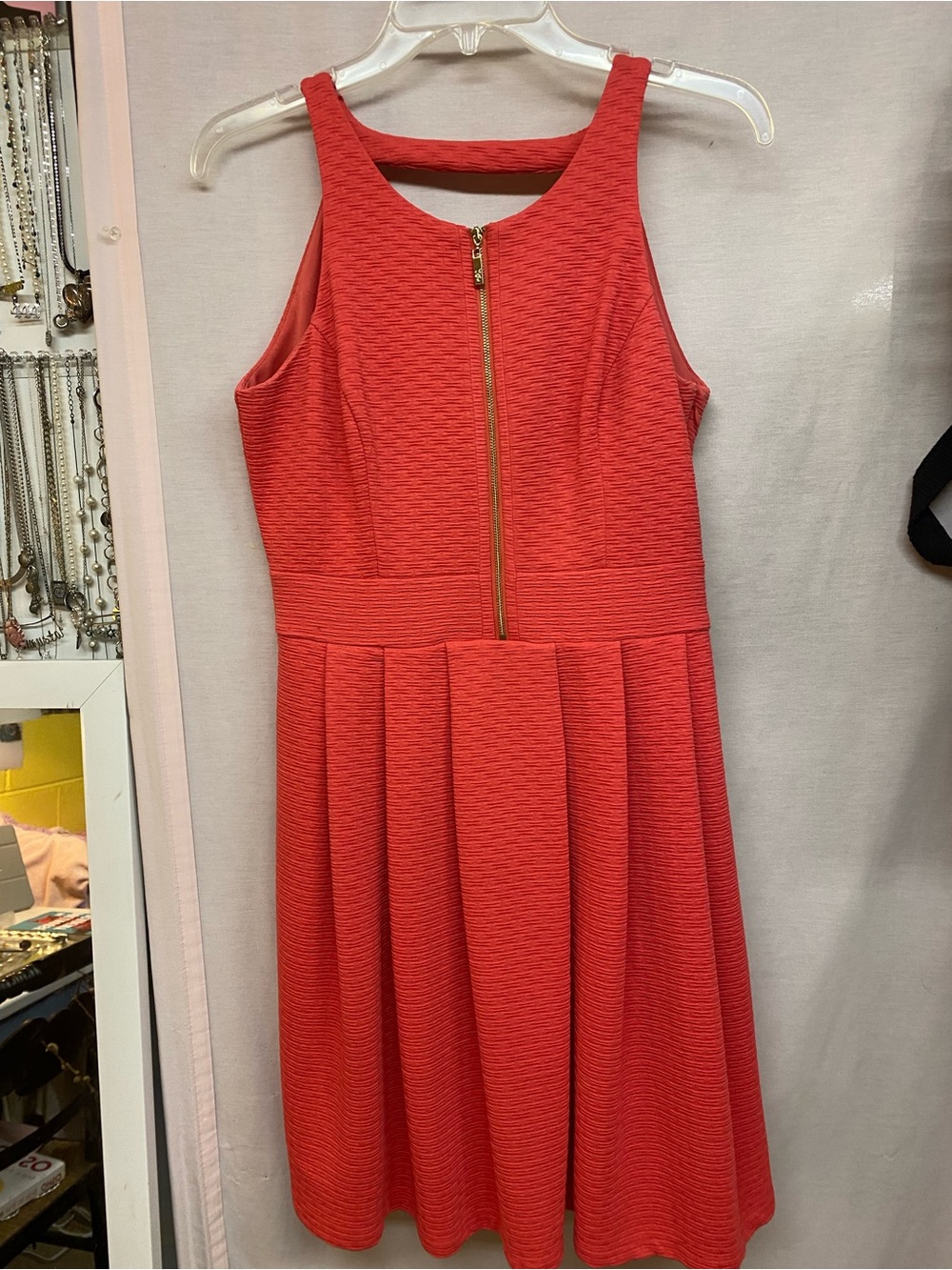 Jessica Simpson Coral Sleeveless Fit & Flare Dress with Gold Zip